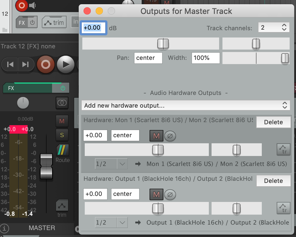 All hardware outputs on the master channel